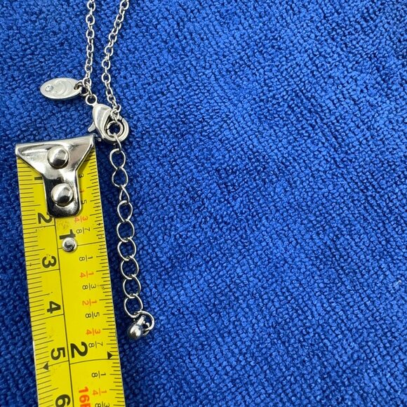 Silver Toned Chain Necklace W/Labradorite Pendant & Rhinestone Accent Chic - Picture 9 of 11